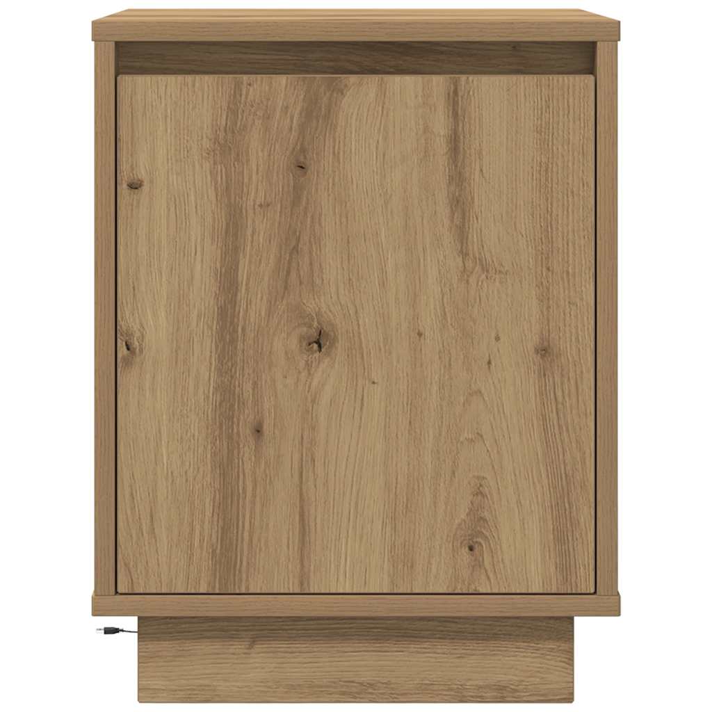 Sängbord med LED-lampor 2 st, hantverksmässig ek 38x34x50 cm