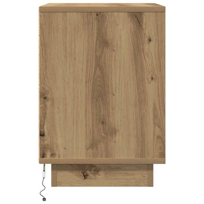 Sängbord med LED-lampor 2 st, hantverksmässig ek 38x34x50 cm