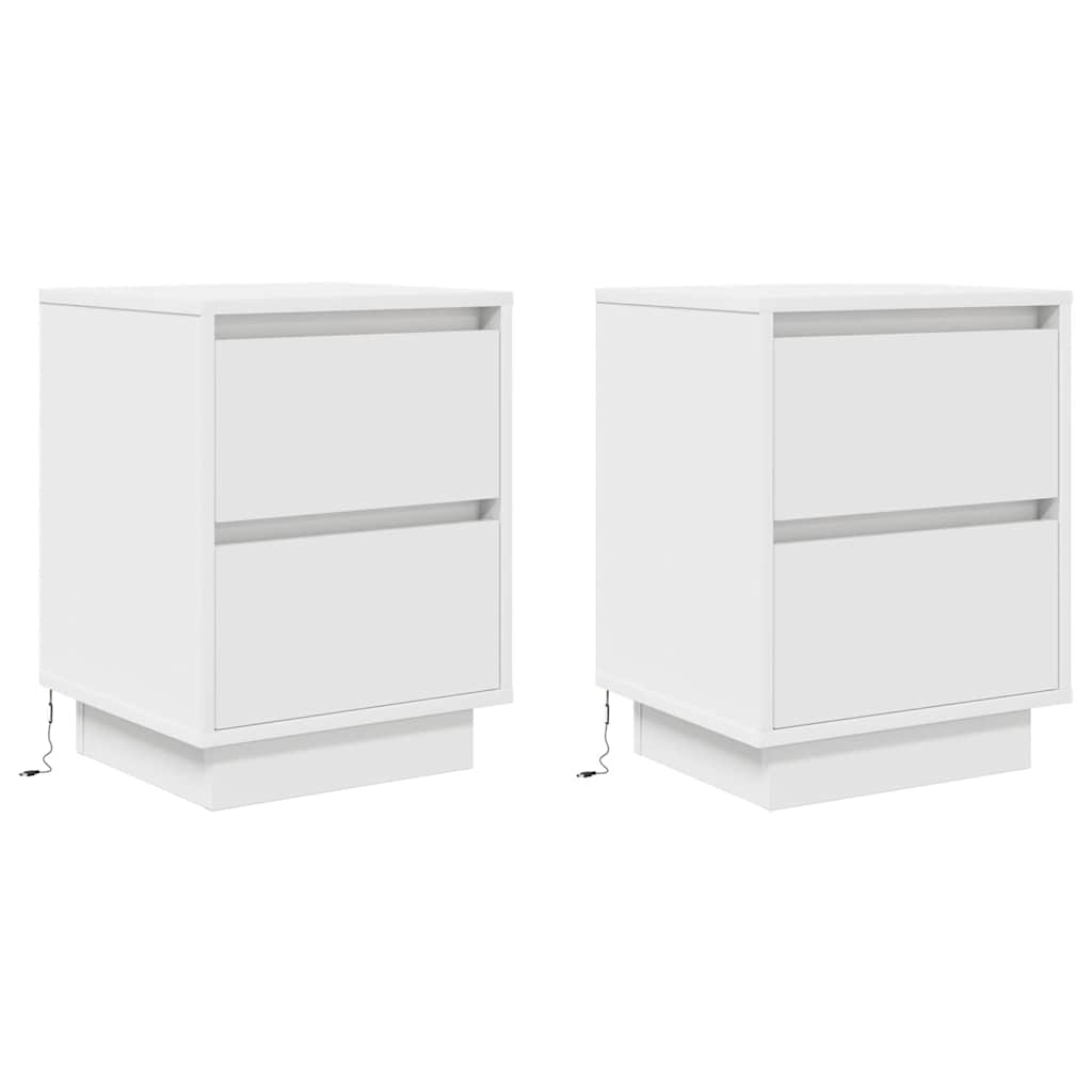 Sängbord med LED-lampor 2 st vit 38x34x50 cm