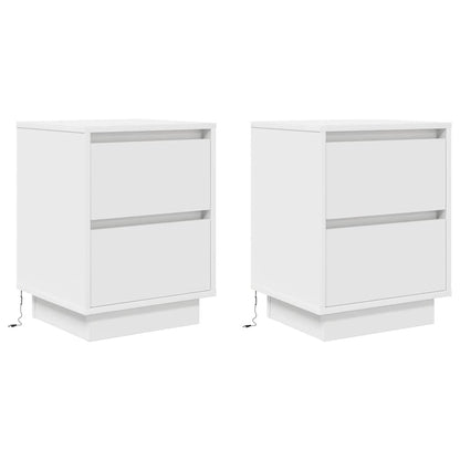 Sängbord med LED-lampor 2 st vit 38x34x50 cm