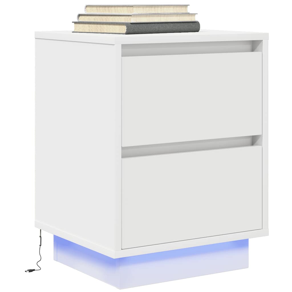 Sängbord med LED-lampor 2 st vit 38x34x50 cm