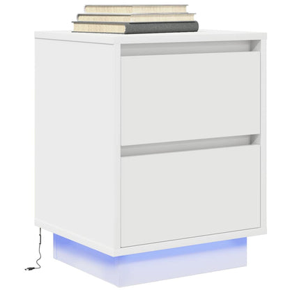 Sängbord med LED-lampor 2 st vit 38x34x50 cm