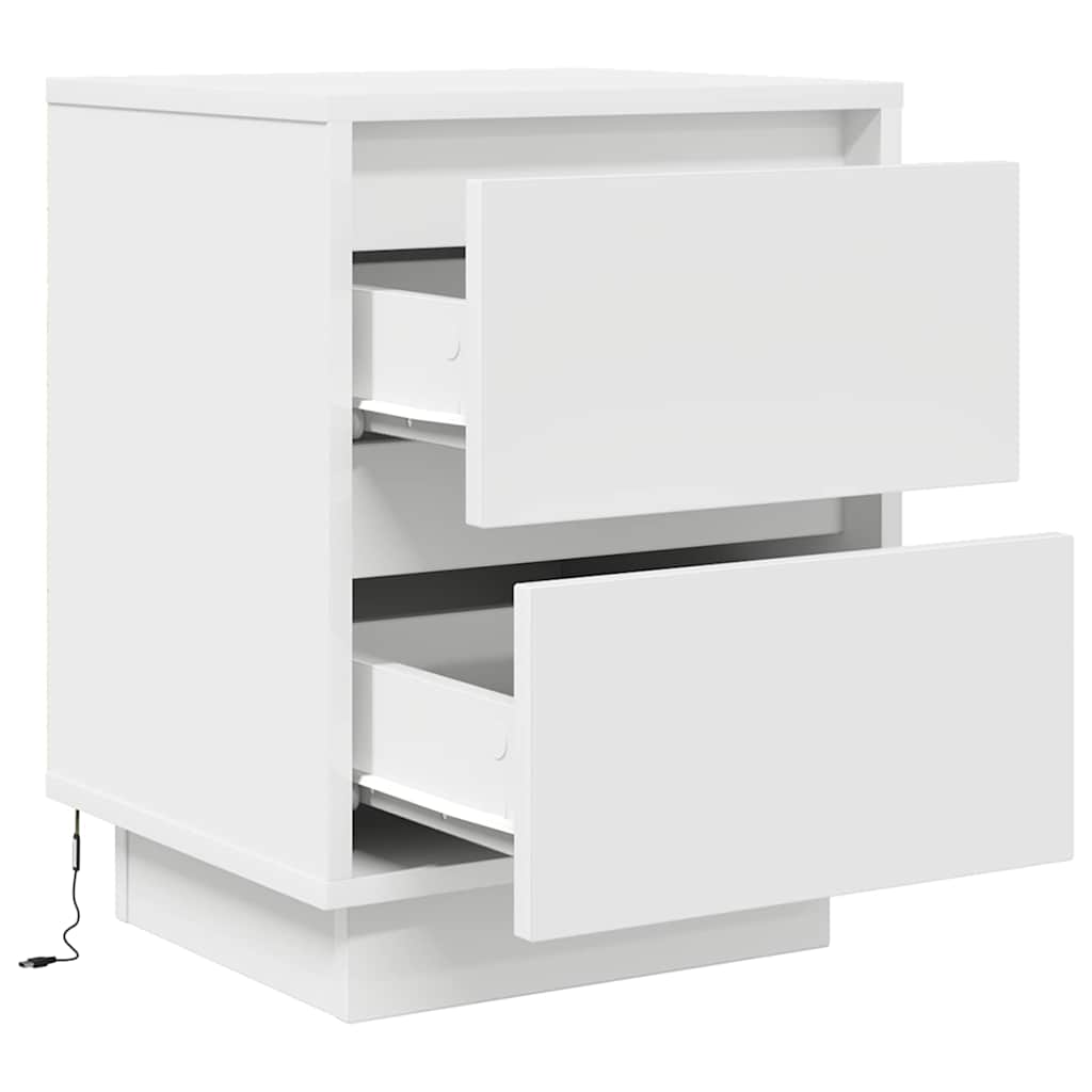Sängbord med LED-lampor 2 st vit 38x34x50 cm