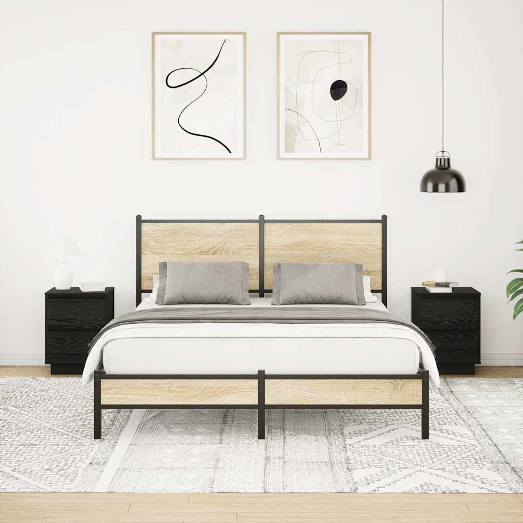 Sängbord med LED-lampor 2 st svart 38x34x50 cm