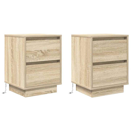 Sängbord med LED-lampor 2 st, Sonoma Ek 38x34x50 cm