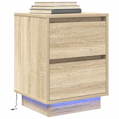 Sängbord med LED-lampor 2 st, Sonoma Ek 38x34x50 cm