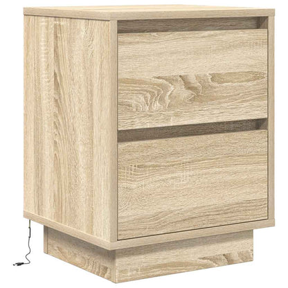 Sängbord med LED-lampor 2 st, Sonoma Ek 38x34x50 cm