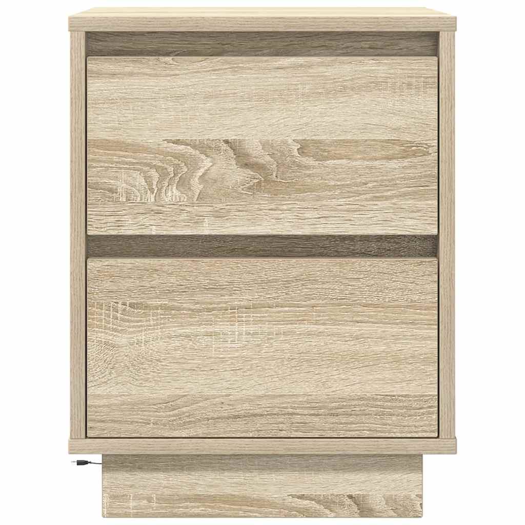 Sängbord med LED-lampor 2 st, Sonoma Ek 38x34x50 cm