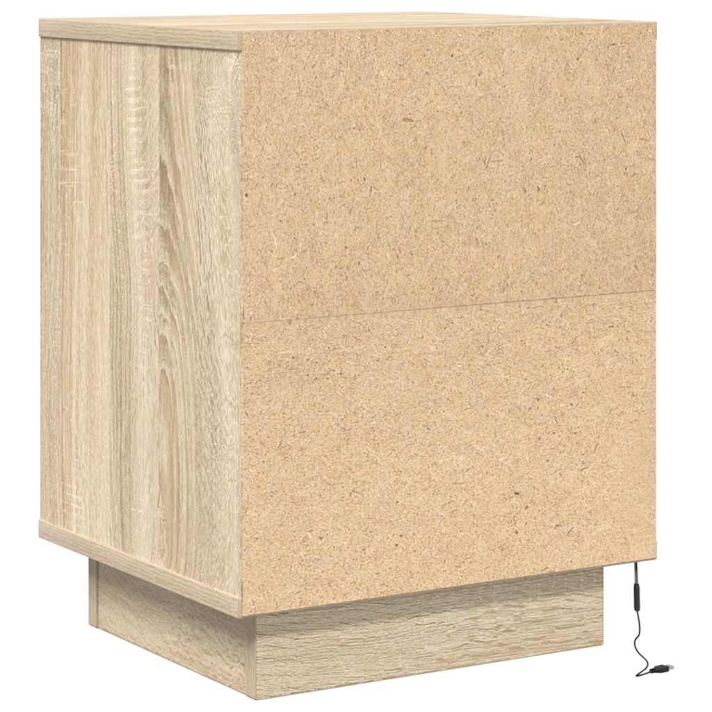 Sängbord med LED-lampor 2 st, Sonoma Ek 38x34x50 cm