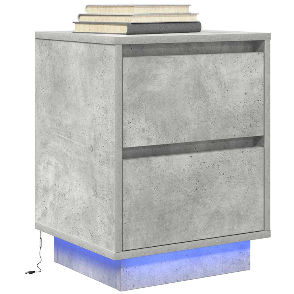 Sängbord med LED-lampor 2 st betonggrå 38x34x50 cm