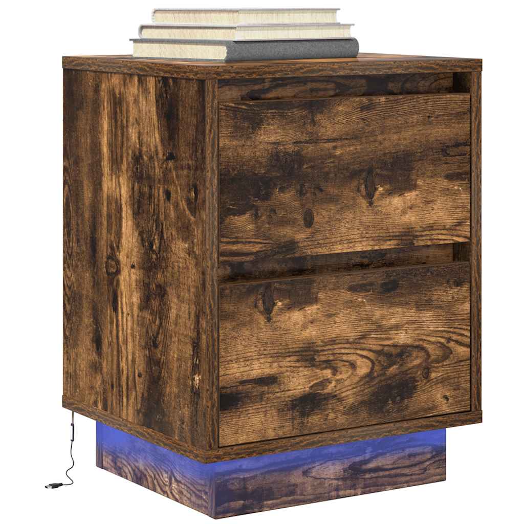 Sängbord med LED-lampor 2 st rökt ek 38x34x50 cm