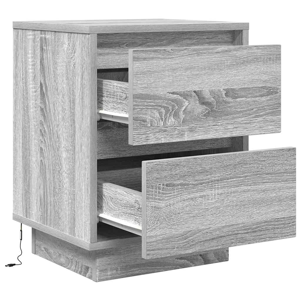 Sängbord med LED-lampor 2 st grå sonoma 38x34x50 cm