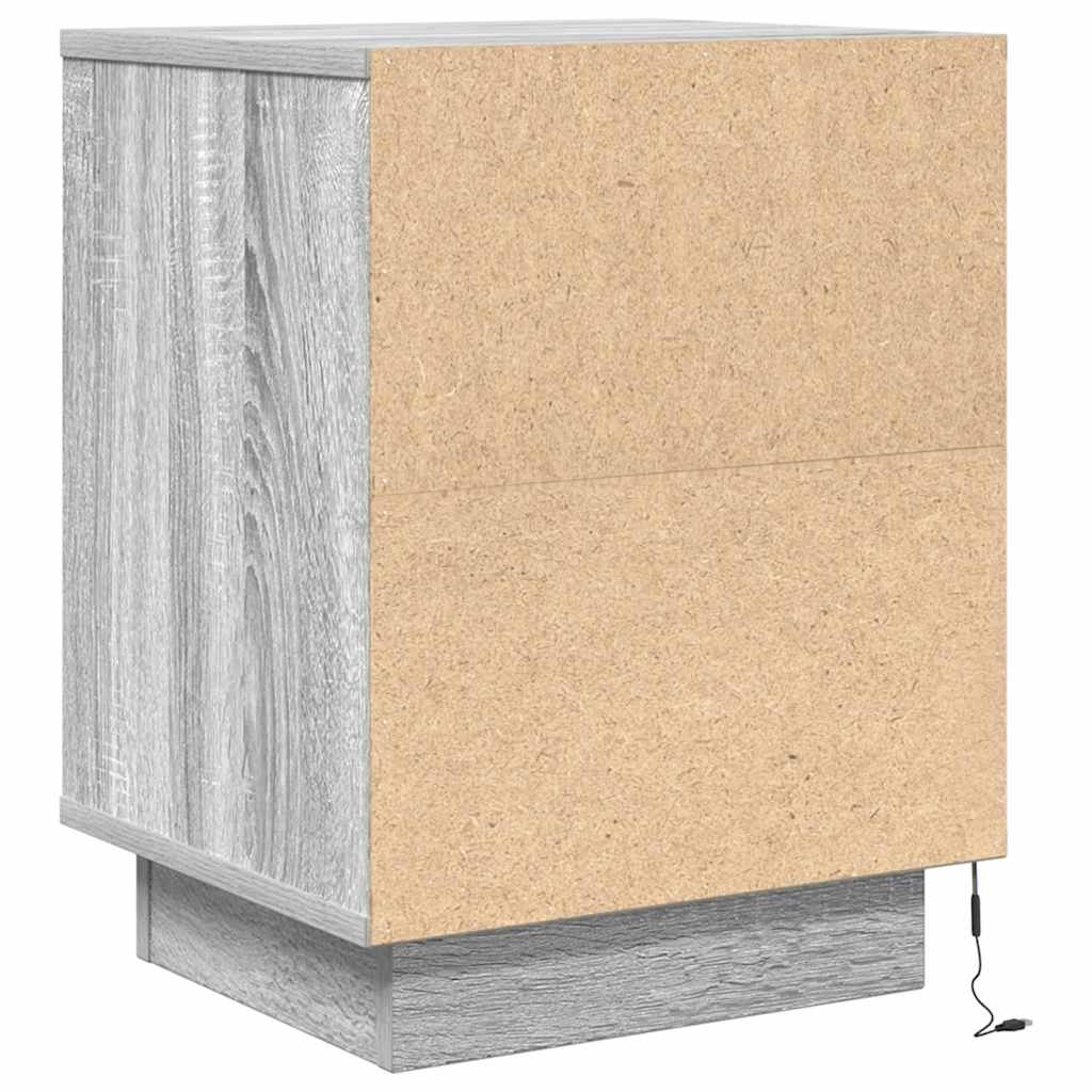 Sängbord med LED-lampor 2 st grå sonoma 38x34x50 cm