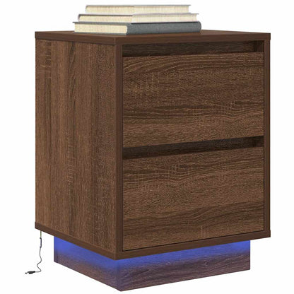 Sängbord med LED-lampor 2 st brun ek 38x34x50 cm