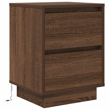 Sängbord med LED-lampor 2 st brun ek 38x34x50 cm
