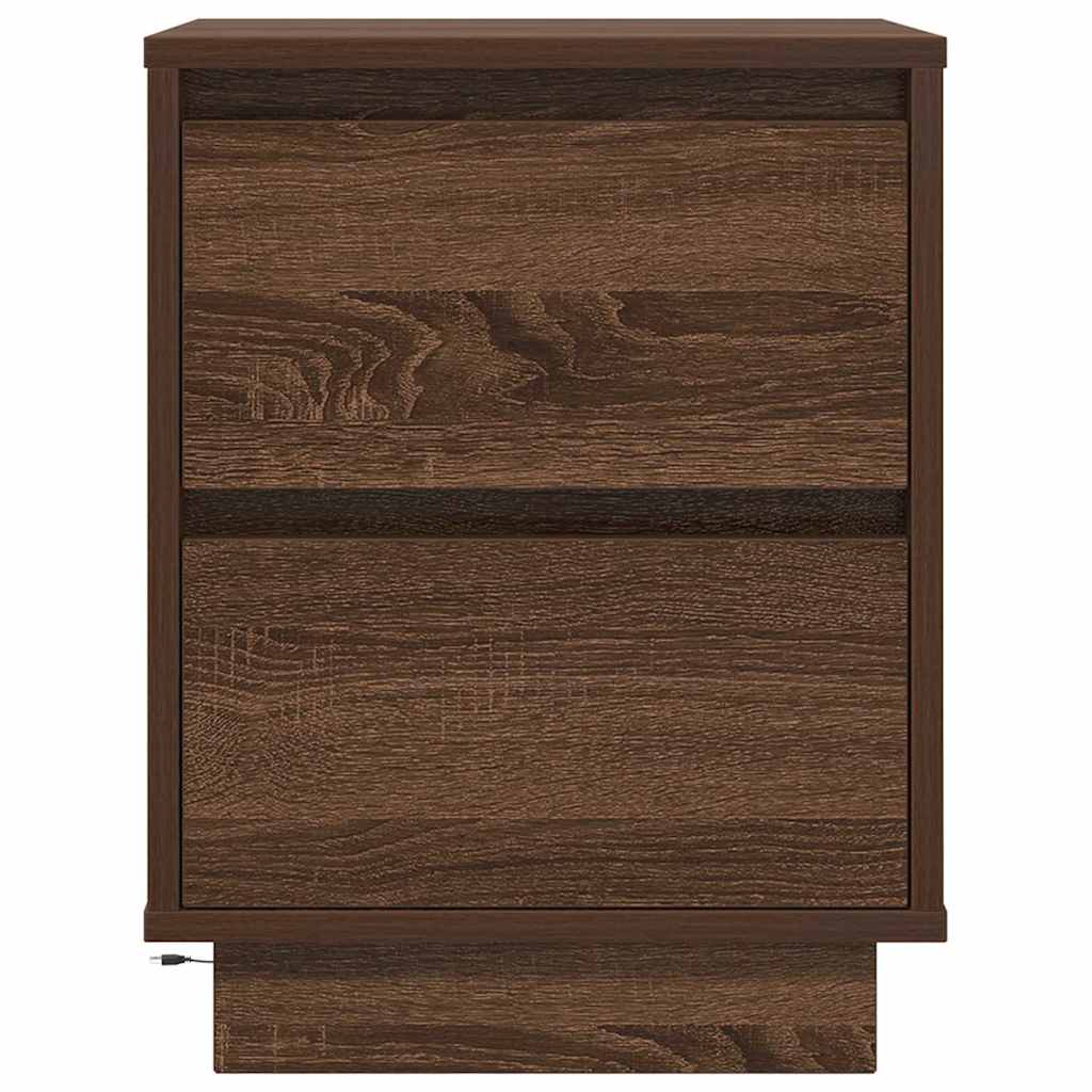 Sängbord med LED-lampor 2 st brun ek 38x34x50 cm
