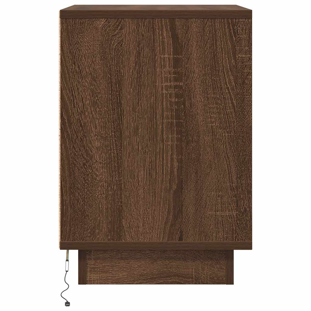 Sängbord med LED-lampor 2 st brun ek 38x34x50 cm
