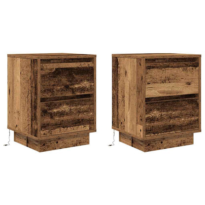 Sängbord med LED-lampor 2 st gammalt trä 38x34x50 cm