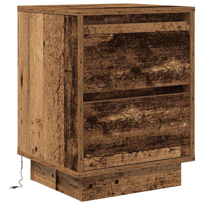 Sängbord med LED-lampor 2 st gammalt trä 38x34x50 cm
