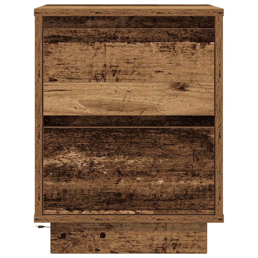 Sängbord med LED-lampor 2 st gammalt trä 38x34x50 cm