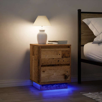Sängbord med LED-lampor 2 st gammalt trä 38x34x50 cm