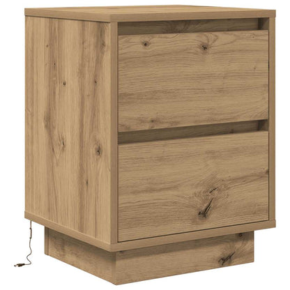 Sängbord med LED-lampor 2 st, hantverksmässig ek 38x34x50 cm