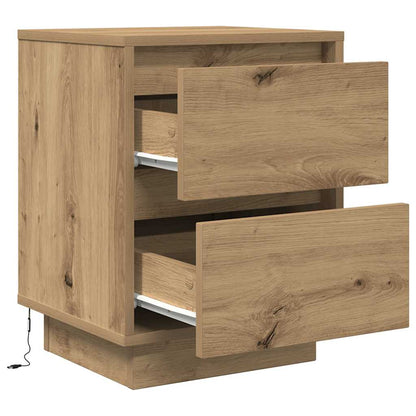 Sängbord med LED-lampor 2 st, hantverksmässig ek 38x34x50 cm