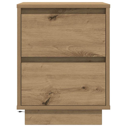 Sängbord med LED-lampor 2 st, hantverksmässig ek 38x34x50 cm