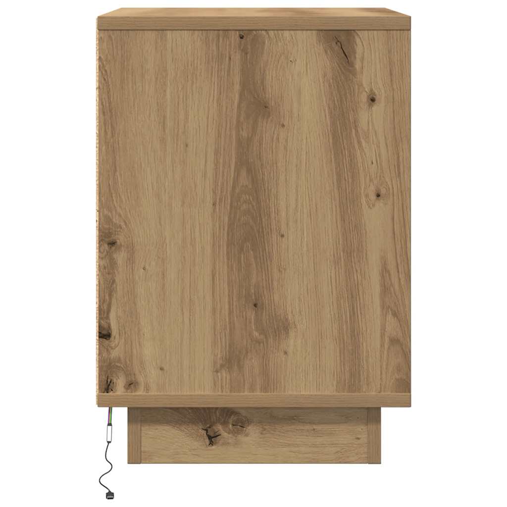 Sängbord med LED-lampor 2 st, hantverksmässig ek 38x34x50 cm