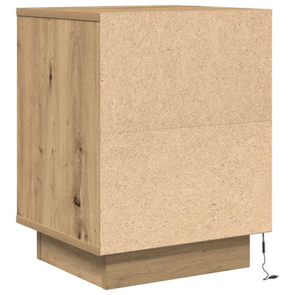 Sängbord med LED-lampor 2 st, hantverksmässig ek 38x34x50 cm