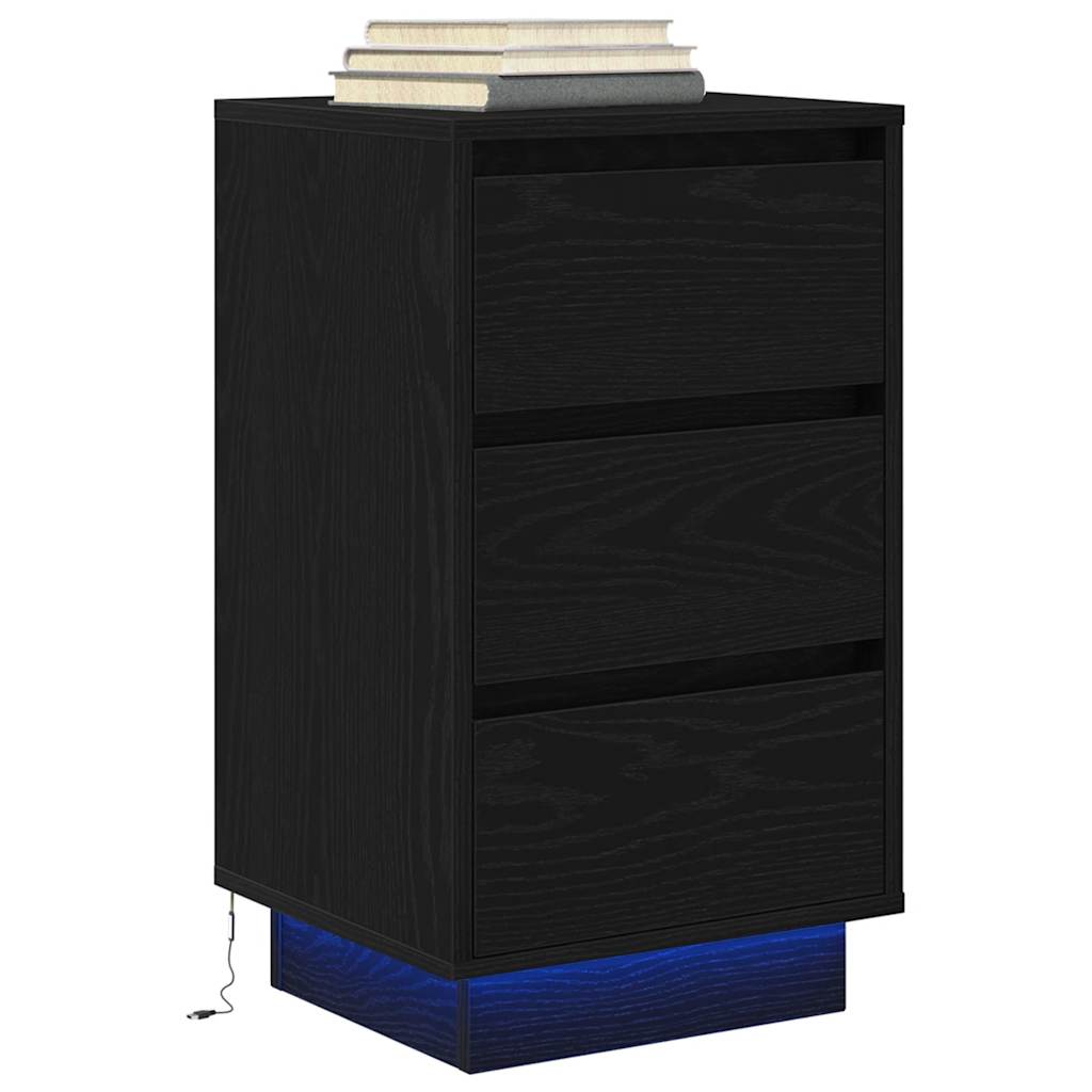 Sängbord Nattduksbord Svart med LED-lampor 38x34x65 cm