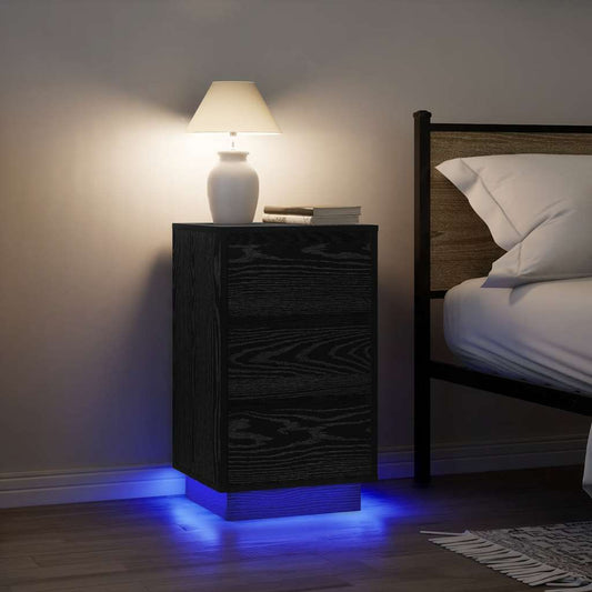 Sängbord Nattduksbord Svart med LED-lampor 38x34x65 cm