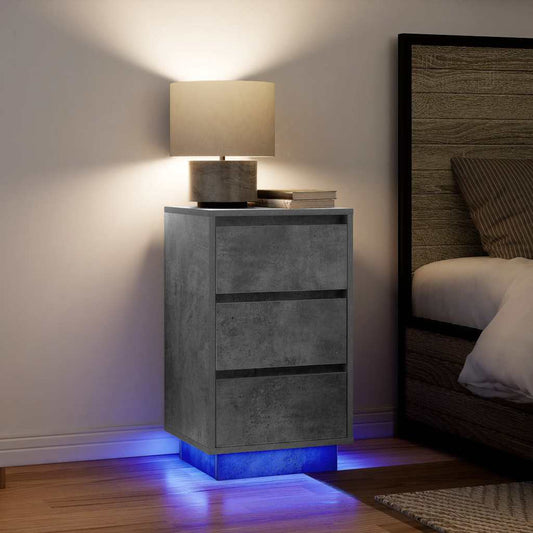 Sängbord Nattduksbord Betonggrå med LED-lampor 38x34x65 cm