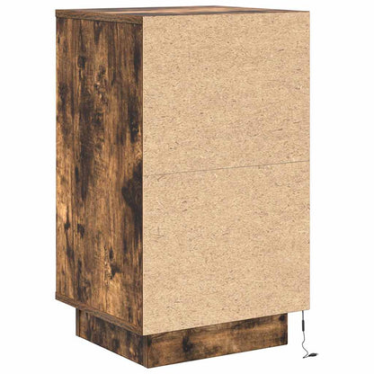 Sängbord Nattduksbord Rökfärgad Ek med LED-lampor 38x34x65 cm