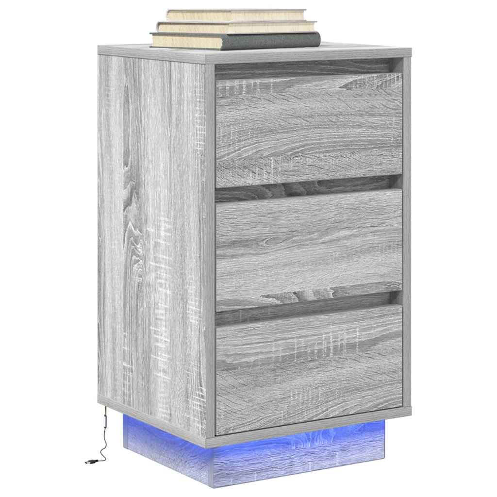 Sängbord Nattduksbord Sonoma Grå med LED-lampor 38x34x65 cm
