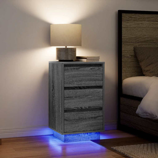 Sängbord Nattduksbord Sonoma Grå med LED-lampor 38x34x65 cm