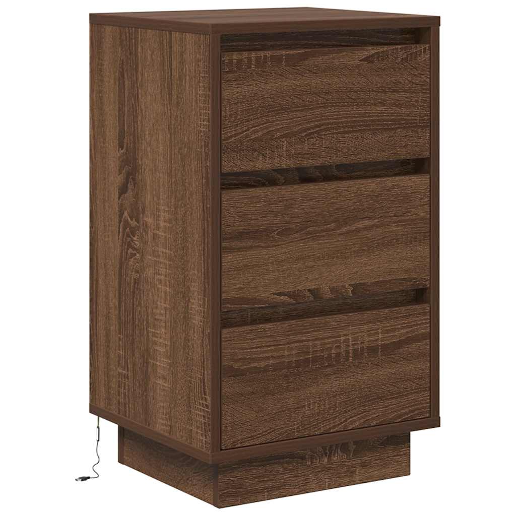 Sängbord Nattduksbord Brun Ek med LED-lampor 38x34x65 cm