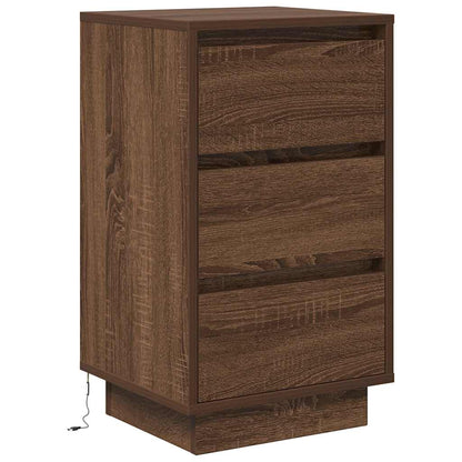 Sängbord Nattduksbord Brun Ek med LED-lampor 38x34x65 cm