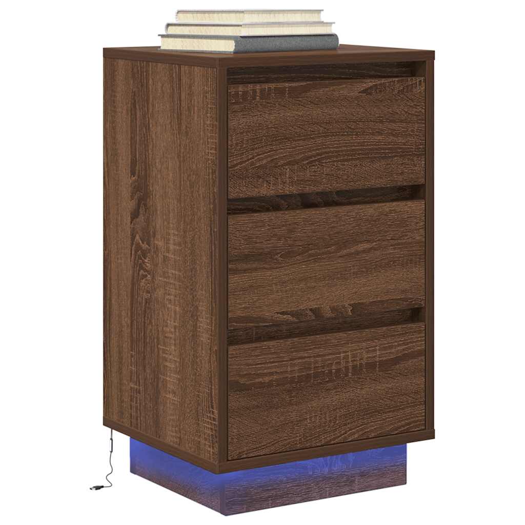Sängbord Nattduksbord Brun Ek med LED-lampor 38x34x65 cm