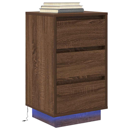 Sängbord Nattduksbord Brun Ek med LED-lampor 38x34x65 cm