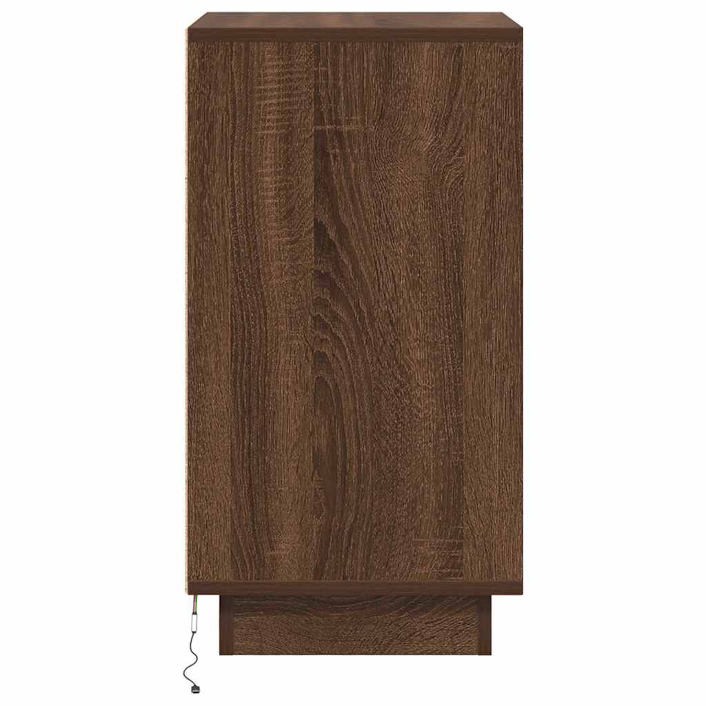 Sängbord Nattduksbord Brun Ek med LED-lampor 38x34x65 cm
