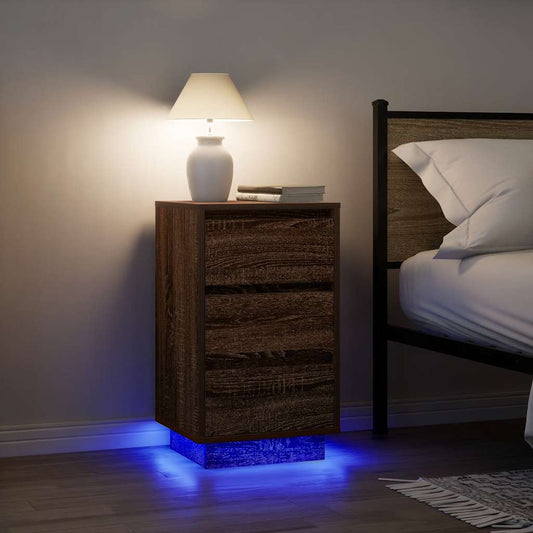 Sängbord Nattduksbord Brun Ek med LED-lampor 38x34x65 cm