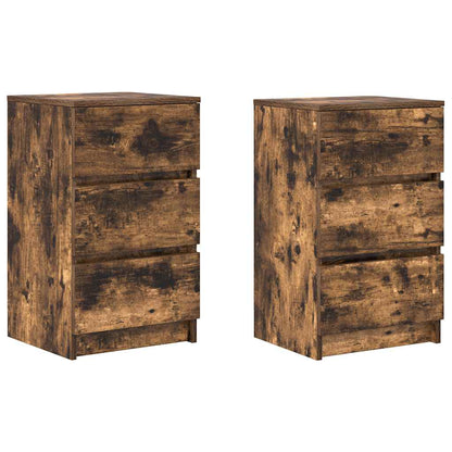 Sängbord med 3 lådor 2 st, rökt ek 39x35x65 cm