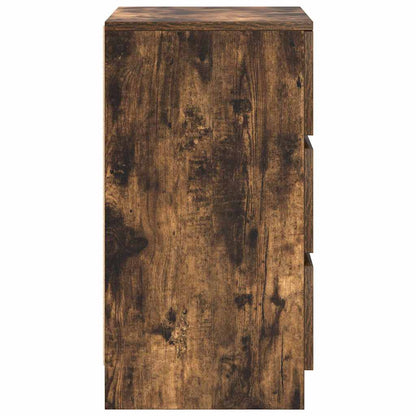 Sängbord med 3 lådor 2 st, rökt ek 39x35x65 cm