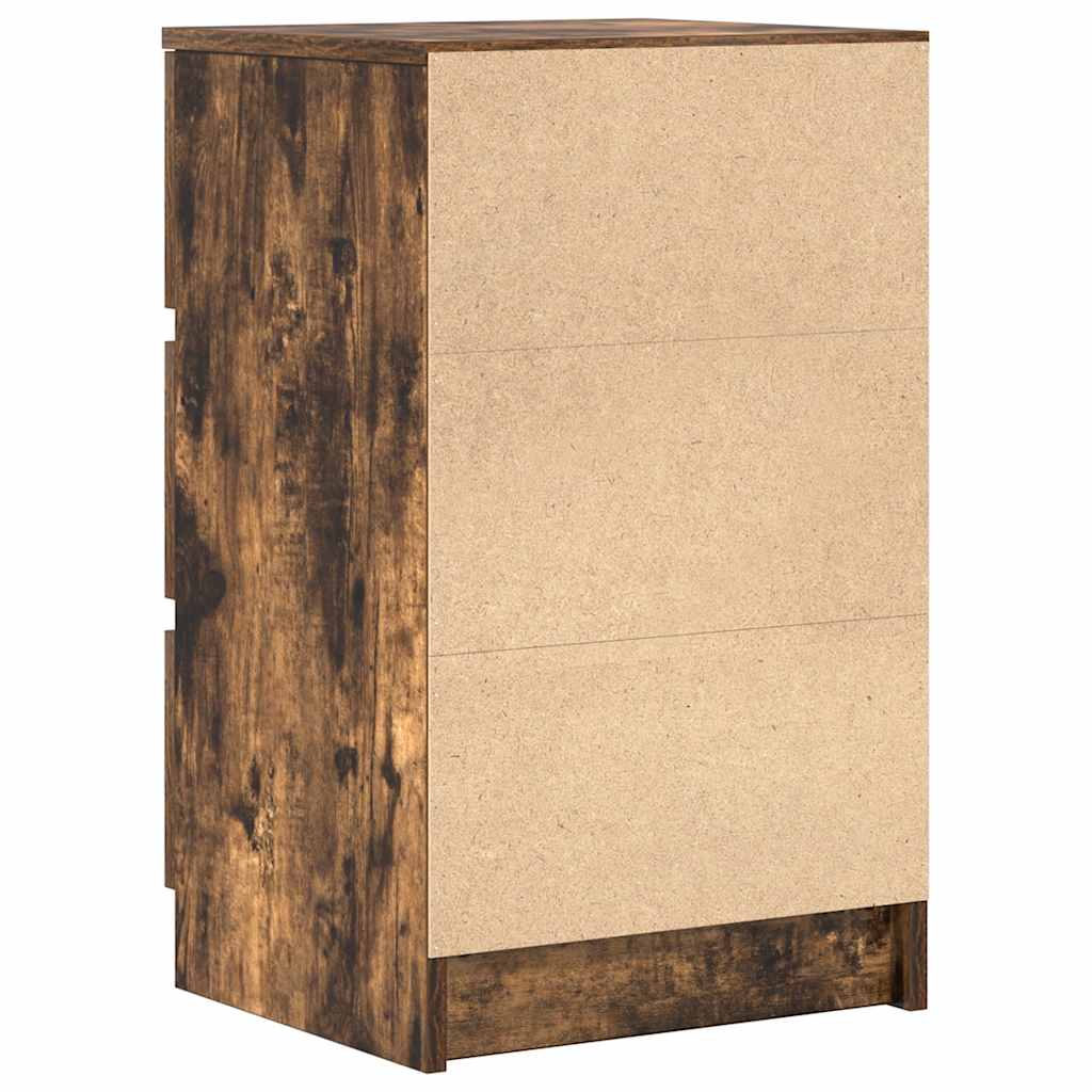 Sängbord med 3 lådor 2 st, rökt ek 39x35x65 cm