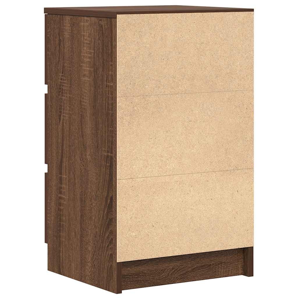 Sängbord med 3 lådor 2 st, brun ek 39x35x65 cm