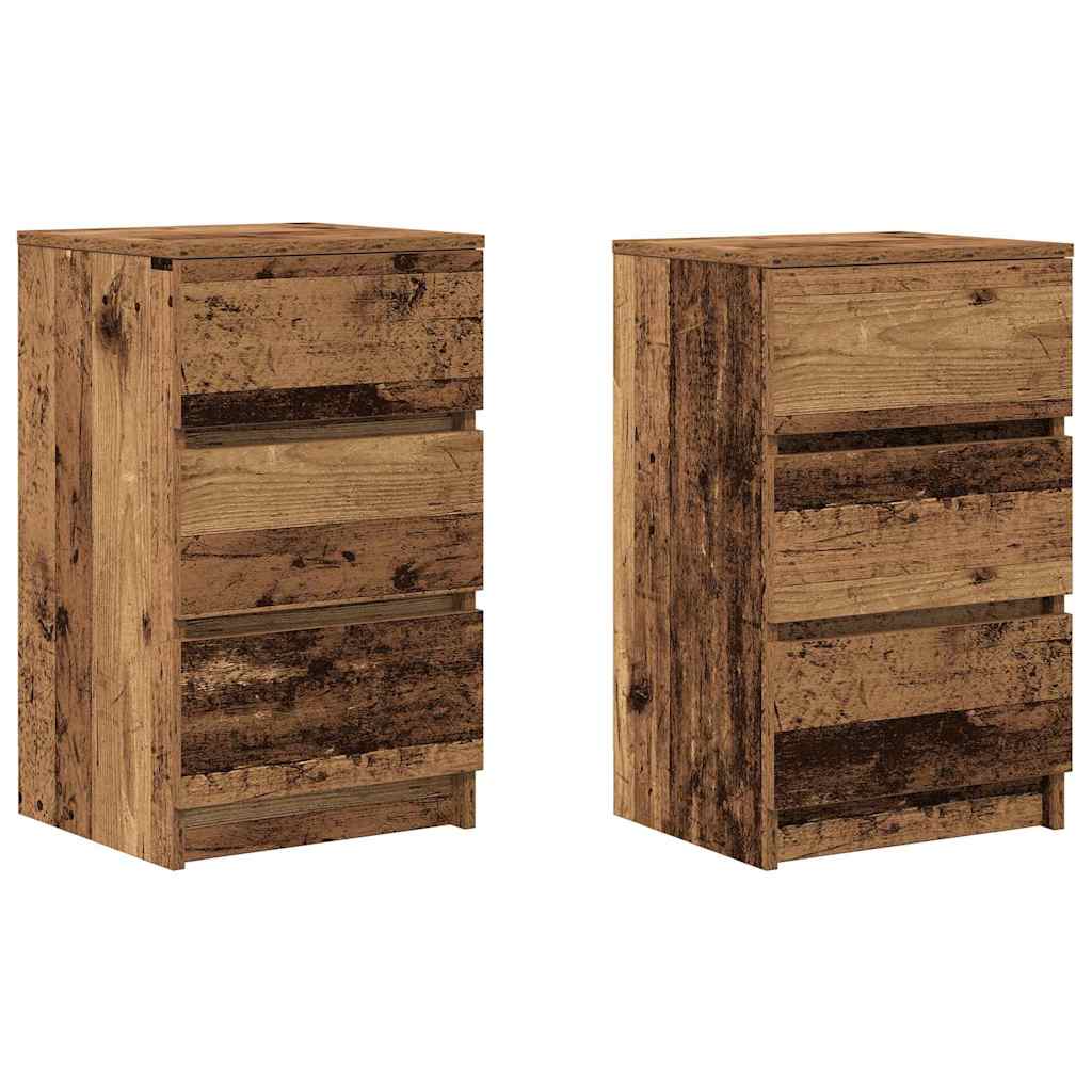 Sängbord med 3 lådor 2 st gammalt trä 39x35x65 cm