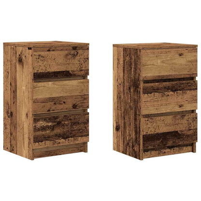 Sängbord med 3 lådor 2 st gammalt trä 39x35x65 cm