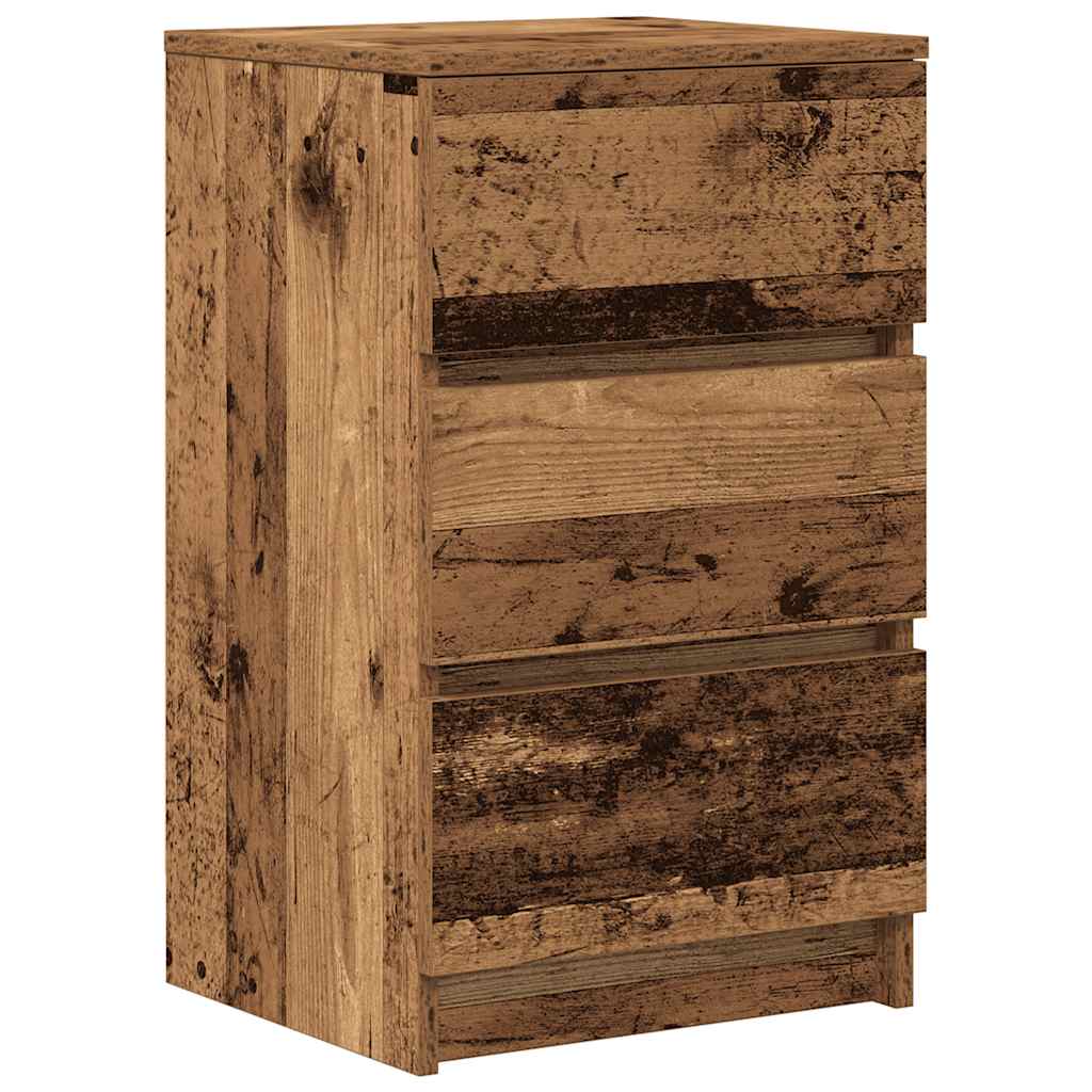 Sängbord med 3 lådor 2 st gammalt trä 39x35x65 cm