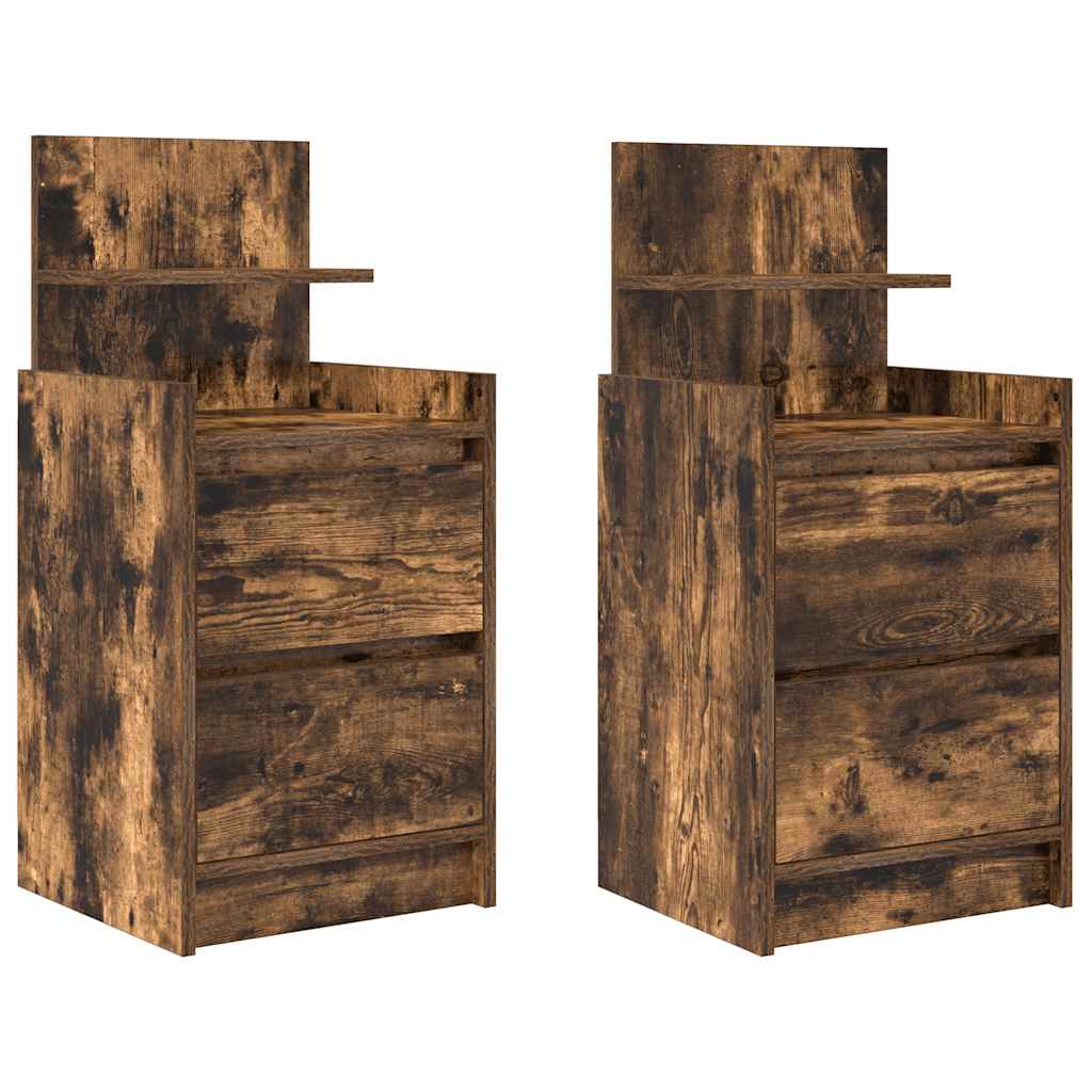 Sängbord med 2 lådor 2 st rökt ek 38x34x80 cm